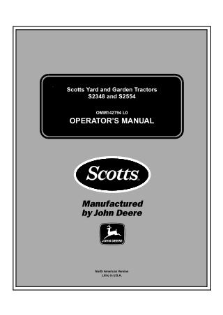 John Deere S2554 Scotts Yard and Garden Tractors Operator’s Manual Instant Download (PIN020001-) (Publication No.OMM1427