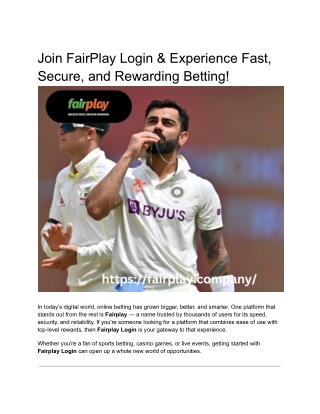 Join FairPlay login & Experience Fast, Secure, and Rewarding Betting!