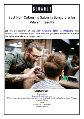 Best Hair Colouring Salon in Bangalore for Vibrant Results