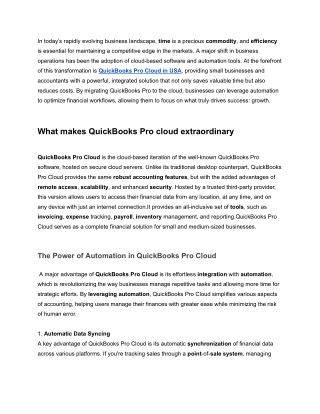 QuickBooks Pro Cloud and the Automation Revolution : Saving Time and Money