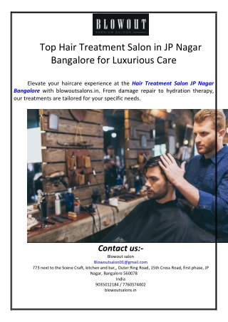Top Hair Treatment Salon in JP Nagar Bangalore for Luxurious Care