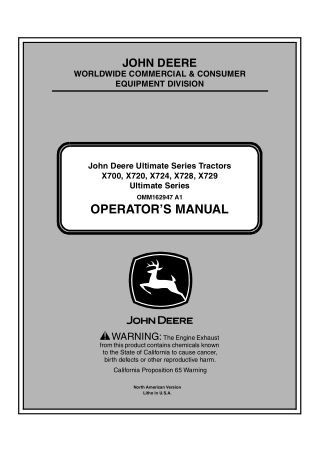 John Deere X720 Ultimate Series Tractors Operator’s Manual Instant Download (PIN060001-) (Publication No.OMM162947)