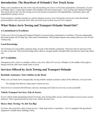 Why Locals Love Javis Towing and Transport Orlando
