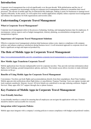Using Mobile Apps to Simplify Online Corporate Travel Management