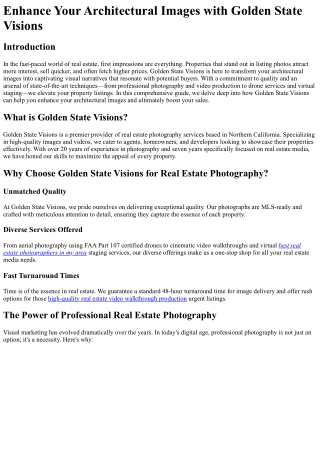 Enhance Your Architectural Images with Golden State Visions