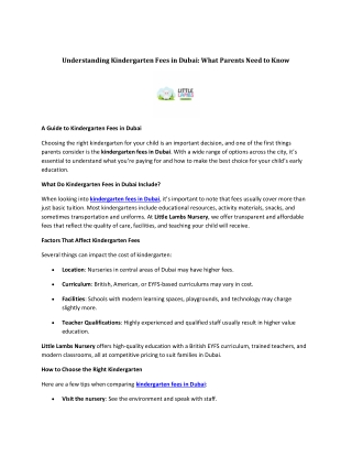 Understanding Kindergarten Fees in Dubai - What Parents Need to Know