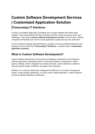 Transcodezy It Solution | Custom Software Development Services