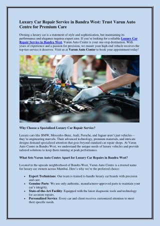 Luxury Car Repair Service in Bandra West
