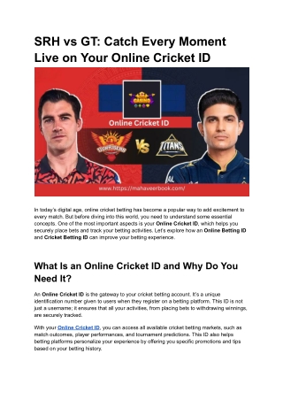 SRH vs GT_ Catch Every Moment Live on Your Online Cricket ID