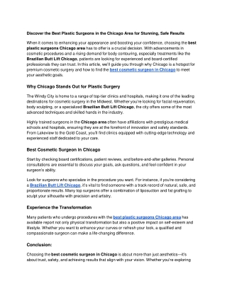 Discover the Best Plastic Surgeons in the Chicago Area for Stunning Results