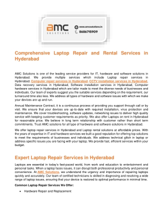Laptop Repair Services in Hyderabad AMC Solutions