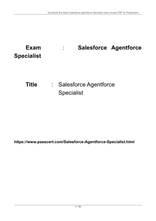 Salesforce Agentforce Specialist Certification Dumps PDF