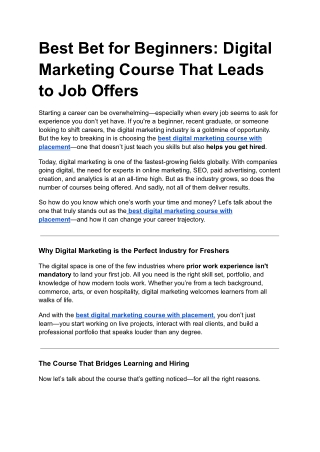 Best Bet for Beginners: Digital Marketing Course That Leads to Job Offers
