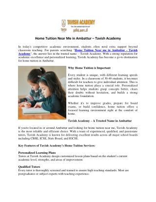 Home Tuition Near Me in Ambattur – Tavish Academy