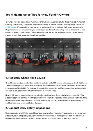 Top 5 Maintenance Tips for New Forklift Owners