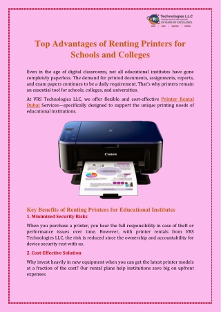Top Advantages of Renting Printers for Schools and Colleges
