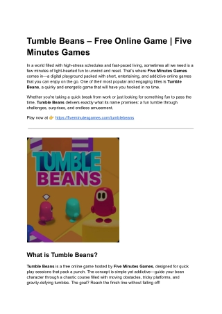 Tumble Beans – Free Online Game | Five Minutes Games