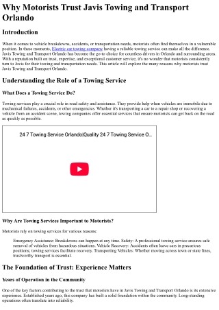 Why Motorists Trust Javis Towing and Transport Orlando
