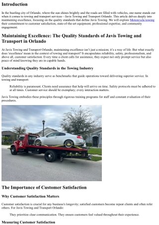 Maintaining Excellence: The Quality Standards of Javis Towing and Transport in O