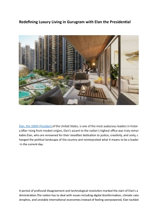 Elan The Presidential: Redefining Luxury Living in Gurugram