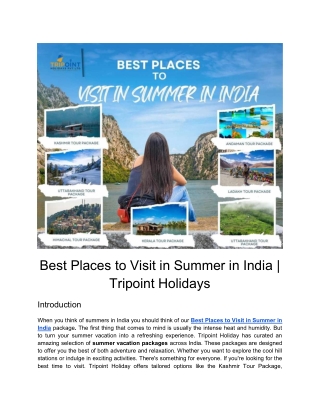 Best places to visit in summer in india - best domestic tour package