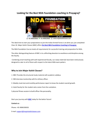 Looking for the Best NDA Foundation coaching in Prayagraj