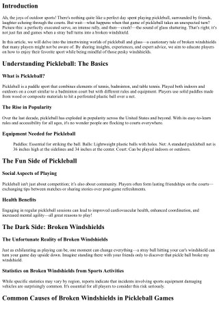 Pickleball and Glass: A Cautionary Tale of Broken Windshields