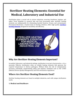 Sterilizer Heating Elements: Essential for Medical, Laboratory and Industrial Us