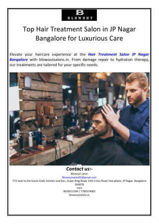 Top Hair Treatment Salon in JP Nagar Bangalore for Luxurious Care
