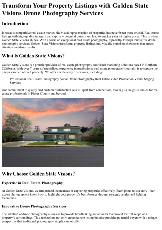 Transform Your Property Listings with Golden State Visions Drone Photography Ser