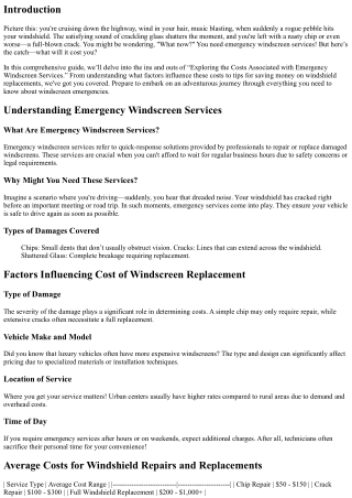 Exploring the Costs Associated with Emergency Windscreen Services