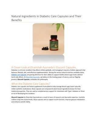 Natural Ingredients in Diabetic Care Capsules and Their Benefits