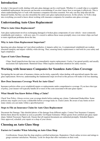Working with Insurance Companies for Seamless Auto Glass Coverage