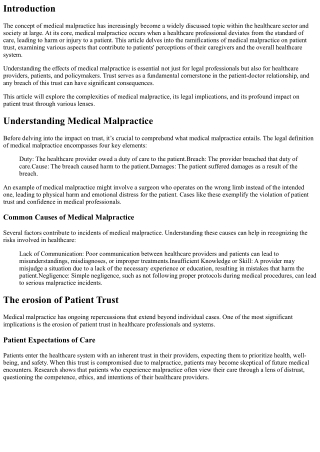 The Impact of Medical Malpractice on Patient Trust