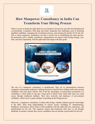 How Manpower Consultancy in India Can Transform Your Hiring Process