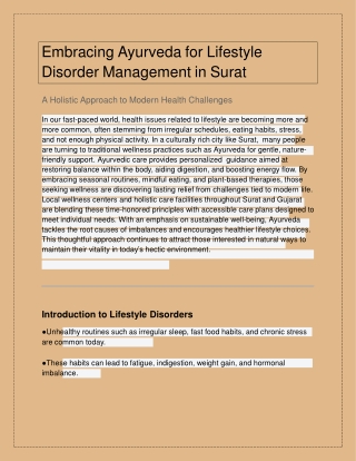 Embracing Ayurveda for Lifestyle Disorder Management in Surat