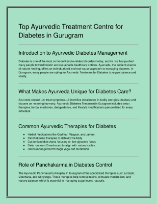 Top Ayurvedic Treatment Centre for Diabetes in Gurugram
