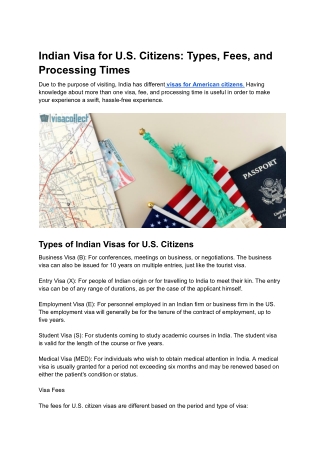Indian Visa for US Citizens - Types, Fees & Processing Information.