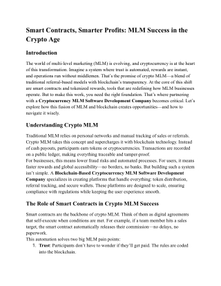 Smart Contracts, Smarter Profits: MLM Success in the Crypto Age