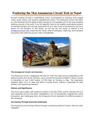 Exploring the Maj Annapurna Circuit Trek in Nepal