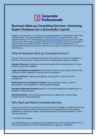 Business Start-up Consulting Services - Unlocking Expert Guidance for a Successful Launch