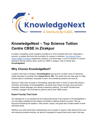 Top Science Tuition Centre CBSE in Zirakpur