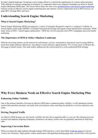 Why Every Business Needs an Effective Search Engine Marketing Plan