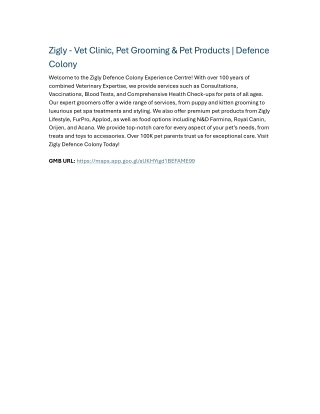 Zigly - Vet Clinic, Pet Grooming & Pet Products Defence Colony
