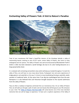 Enchanting Valley of Flowers Trek: A Visit to Nature's Paradise