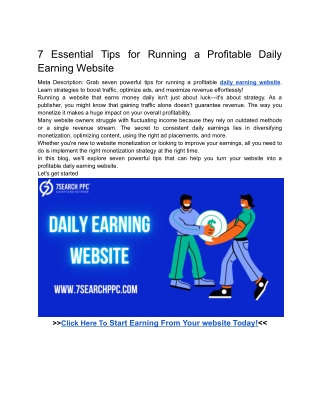 7 Essential Tips for Running a Profitable Daily Earning Website