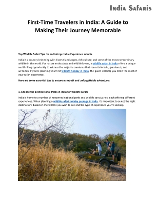First-Time Travelers in India A Guide to Making Their Journey Memorable - India Safaris