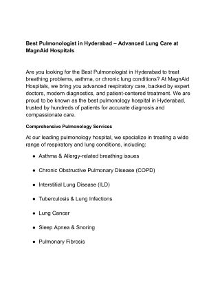 Best Pulmonologist in Hyderabad – Advanced Lung Care at MagnAid Hospitals