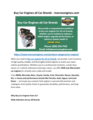 Buy Car Engines all Car Brands - marcosengines