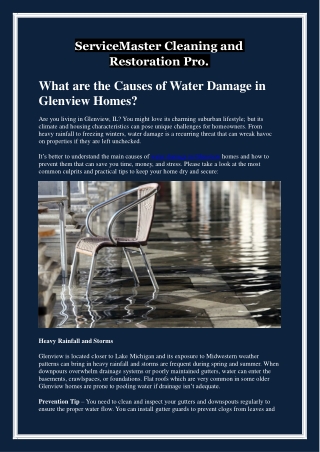 What are the Causes of Water Damage in Glenview Homes